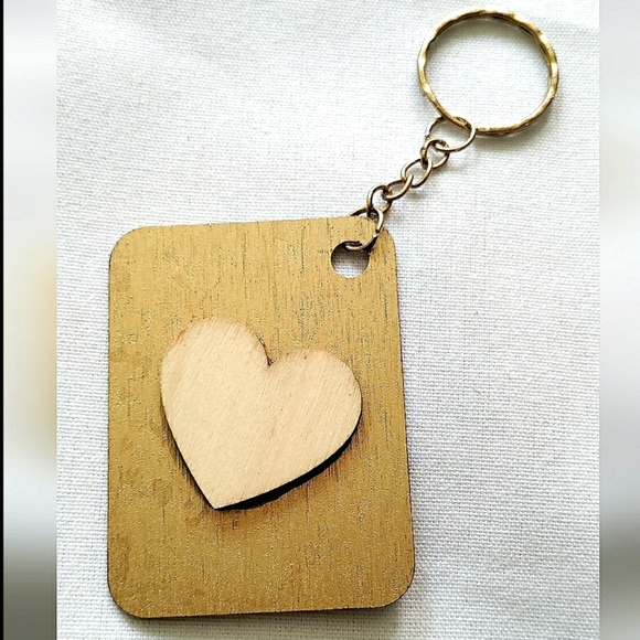 NEW Handcrafted Keychain Bag Tag! Italian Wood SD3. "I LOVE My Bag!" Wood Heart. - Picture 5 of 6